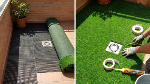 instalación césped terraza