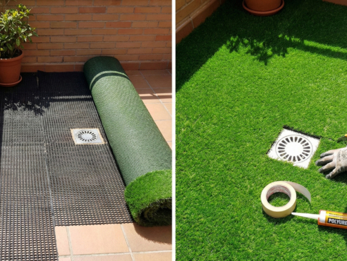 instalación césped terraza